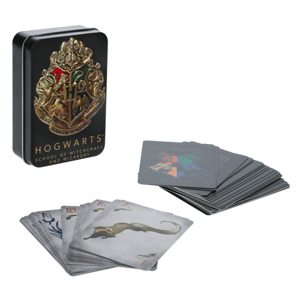 Carte da gioco di Hogwarts con scatola in metallo nera