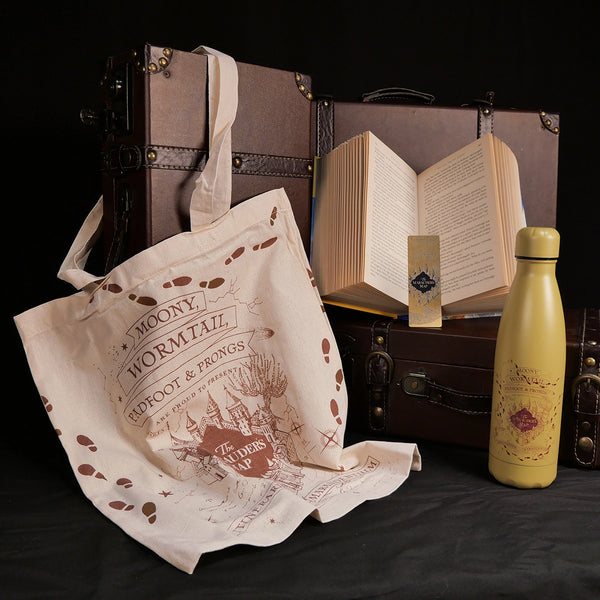 Set con bottiglia termica, borsa in tela e segnalibro Mappa del Malandrino