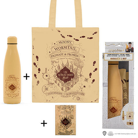 Set con bottiglia isotermica, borsa in tela e magnete della Mappa del Malandrino - Il Negozio delle Necessità